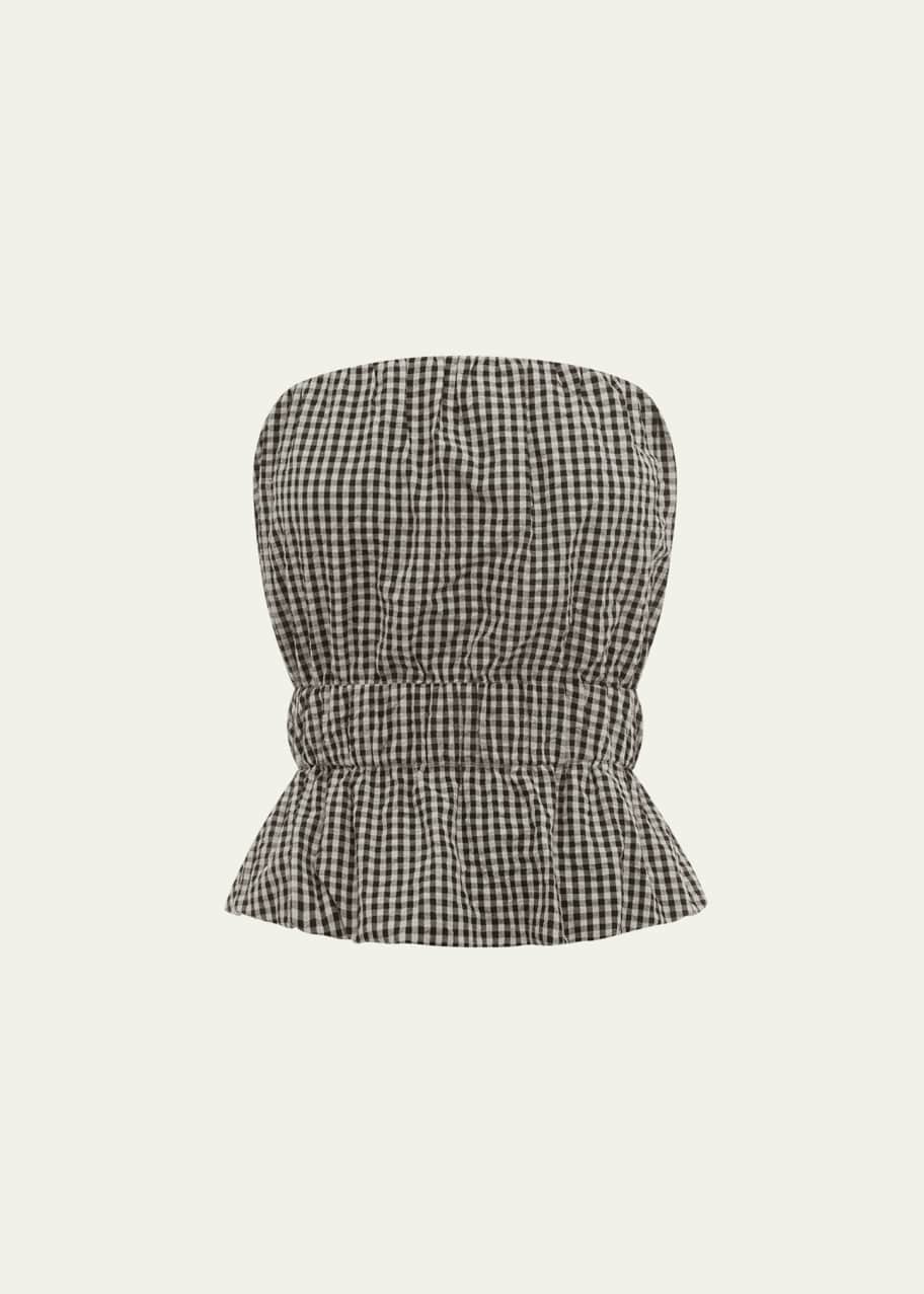 Image 1 of 1: Aurelia Strapless Cotton Gingham Top