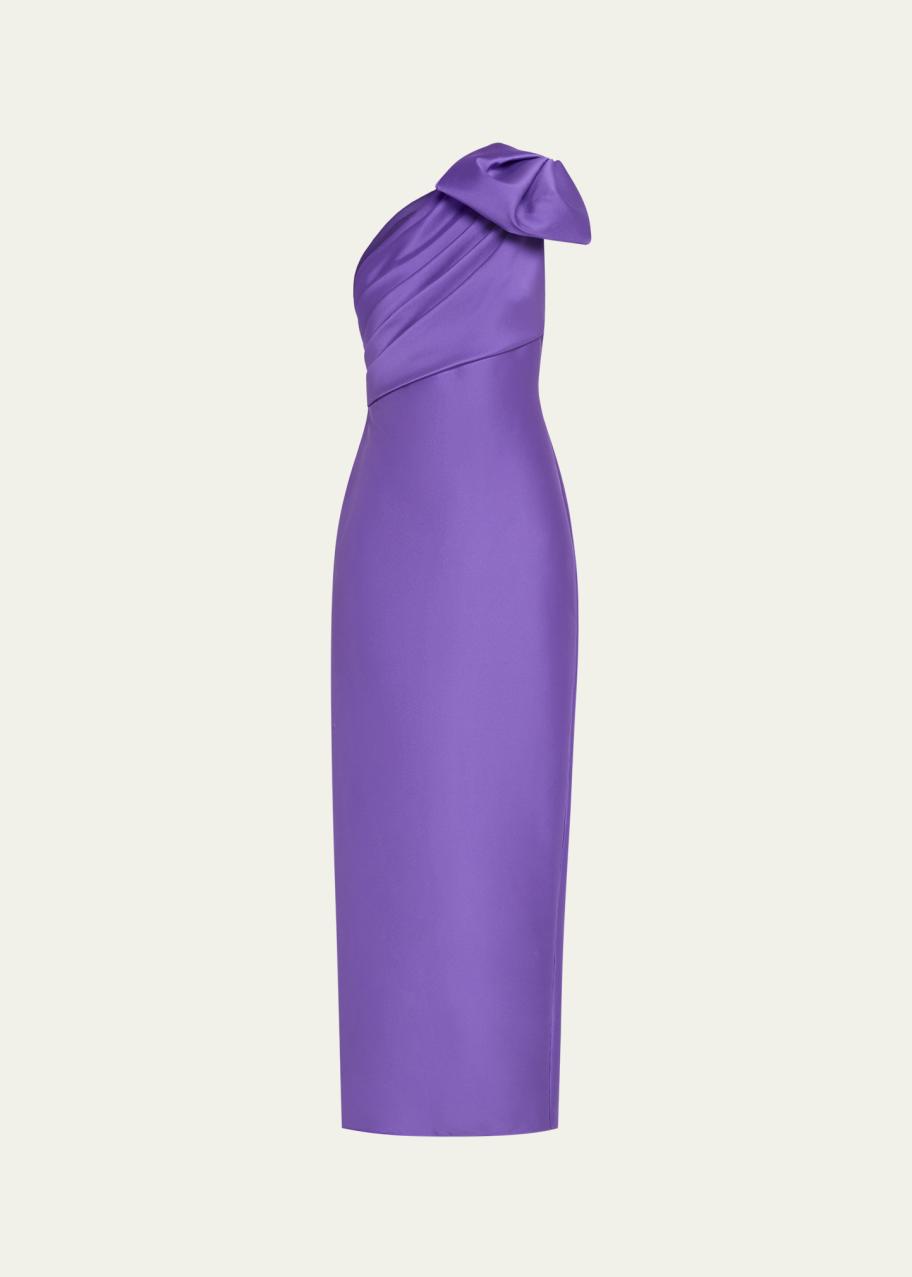 badgley mischka one shoulder bow dress Tie-Shoulder Bow Sleeveless Midi Dress