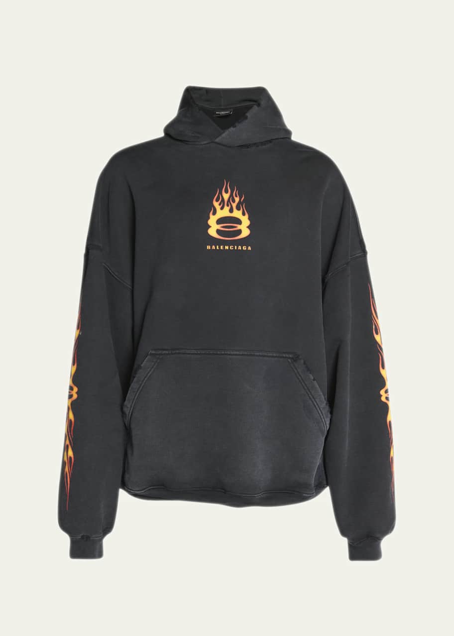 Balenciaga Men's Faded Terry Unity Flame Logo Hoodie - Bergdorf