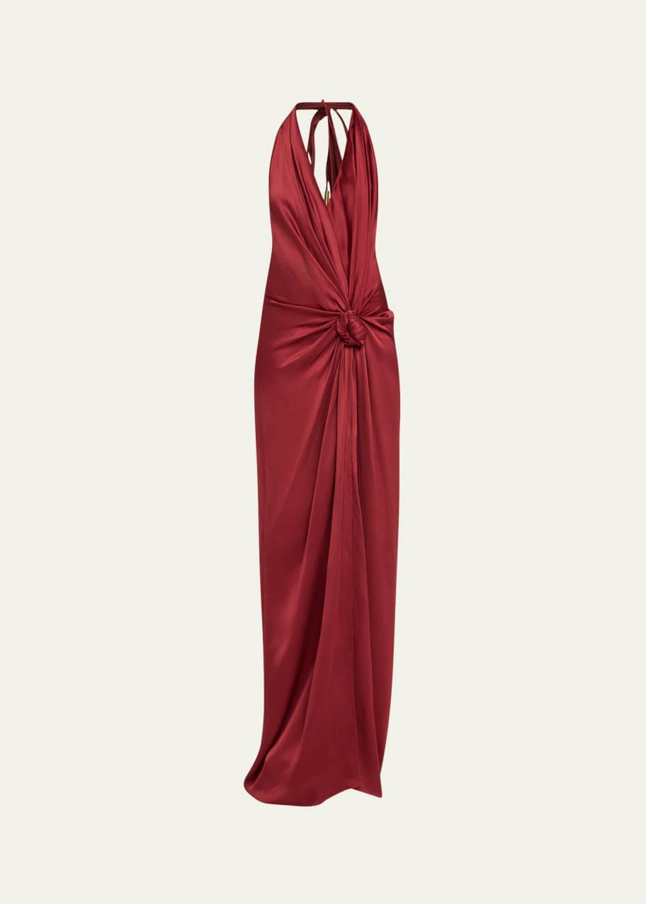 Silvia Tcherassi Jazmin Knotted Halter Draped Maxi Dress
