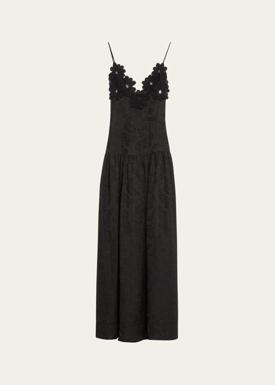 Image 1 of 1: Maxine Paisley Jacquard Floral Applique Dress