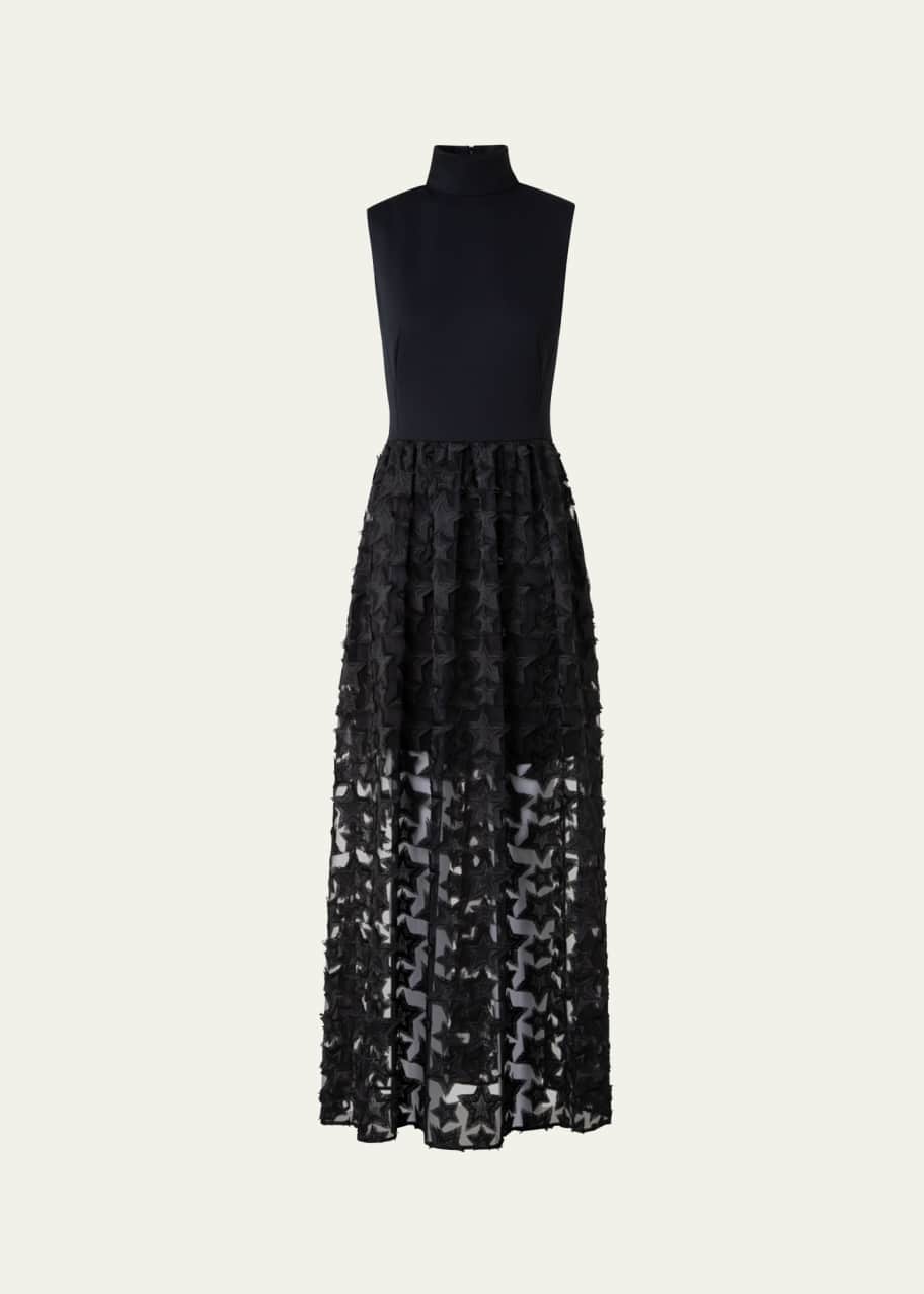 Image 1 of 1: 3D Star Embroidered High-Neck Dress