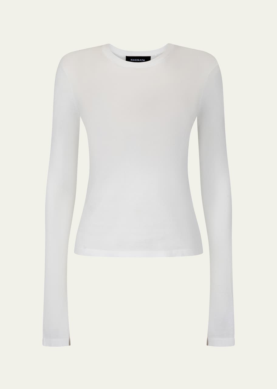 Image 1 of 1: Sheer Essentials Long-Sleeve Crewneck Top