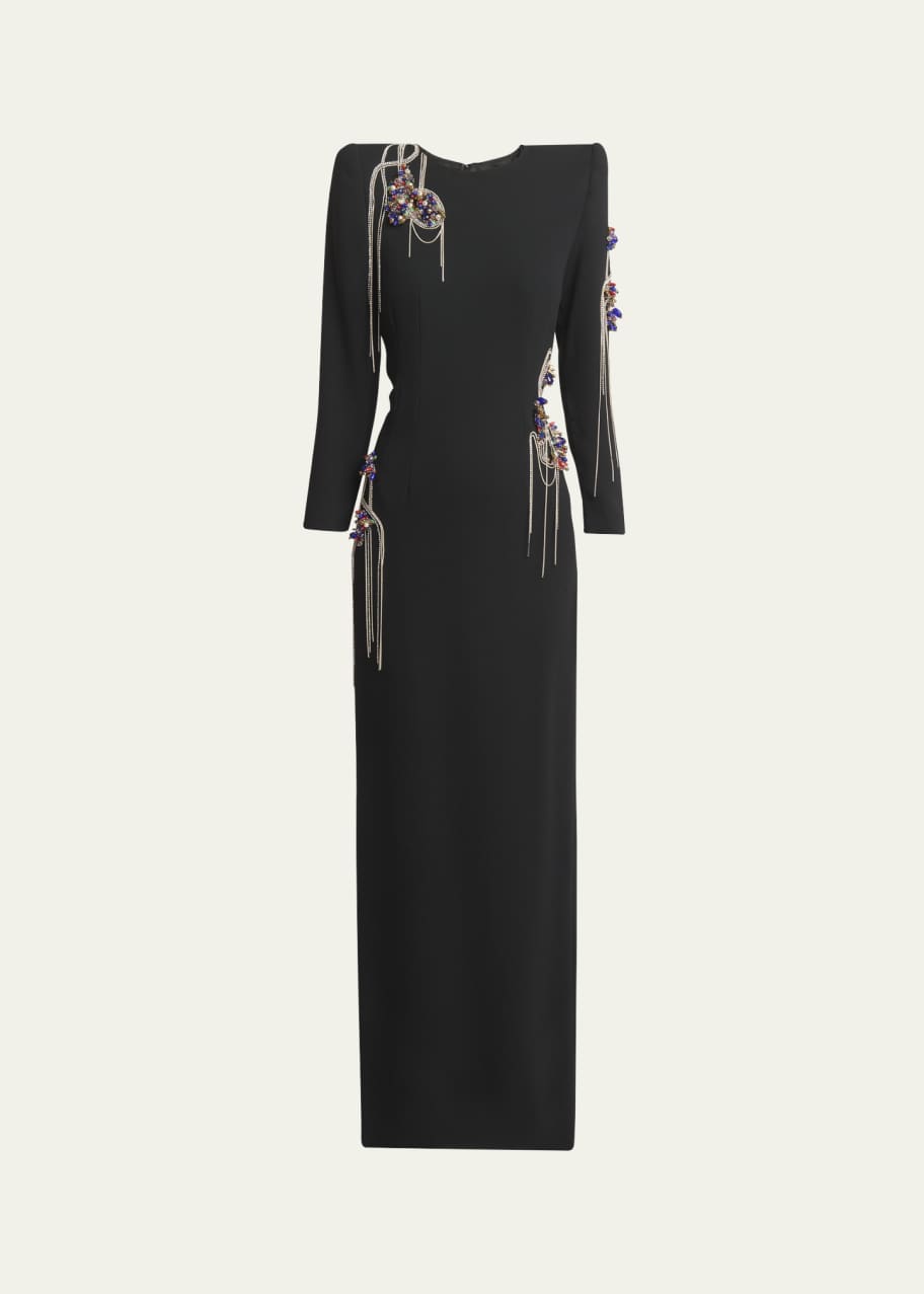 dries van noten beaded dress Dries Van Noten Dalista Beaded Crystal Shoulder Column Dress