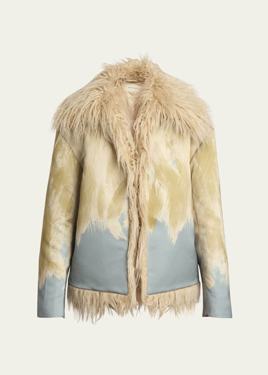 DRIES VAN NOTEN ファージャケット　シトウレイ Dries Van Noten Vonda Printed Faux Fur Trim Jacket - Bergdorf Goodman
