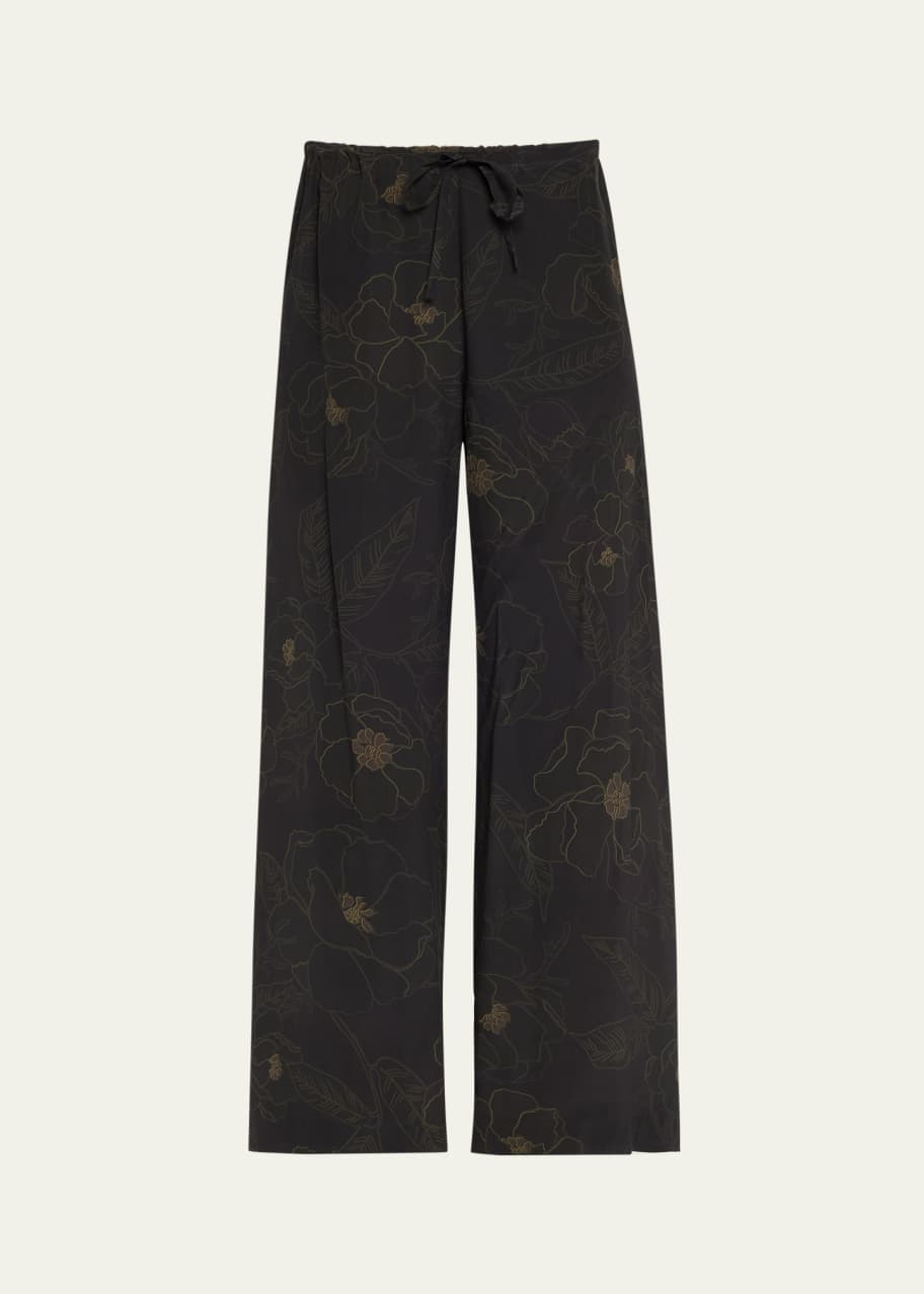 Dries Van Noten Floral-Print Pleated Straight-Leg Silk Pants