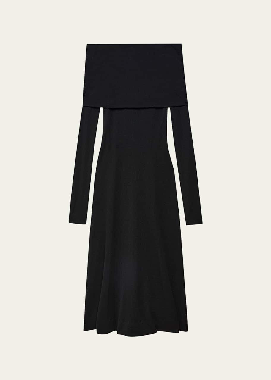 Image 1 of 1: Long Shawl Off-Shoulder Wool Dress