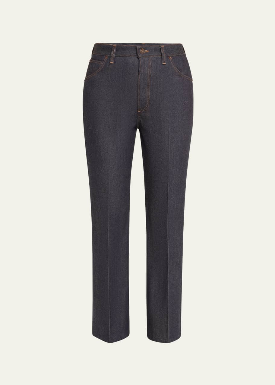 Image 1 of 1: Faron Cashmere Denim Straight-Leg Ankle Trousers