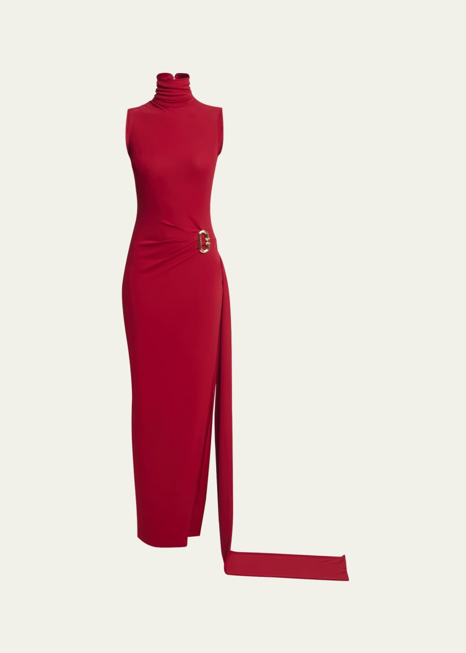 Image 1 of 1: Ruched Column Dress with Side Sash