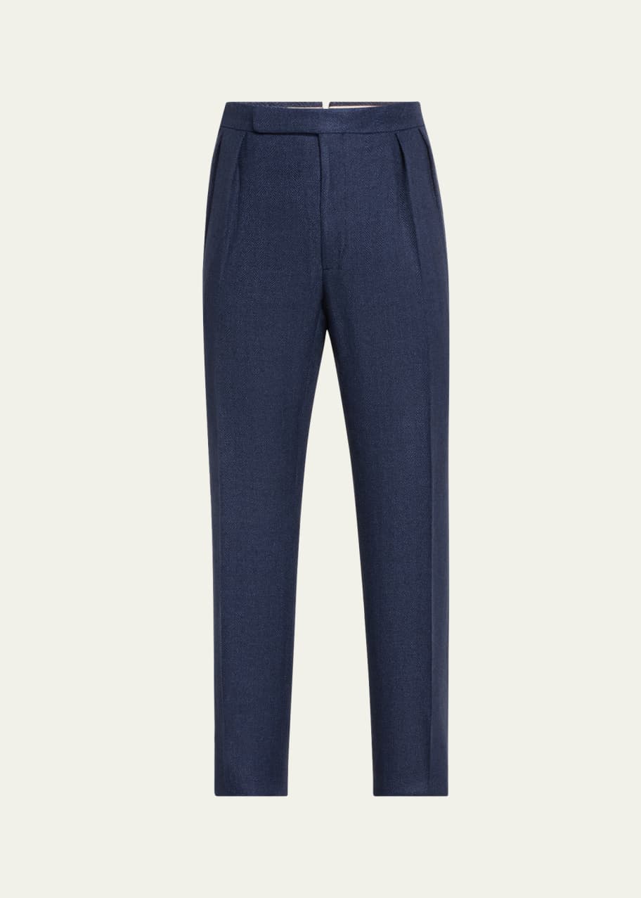 Image 1 of 1: Men's Gregory Pleated Herringbone Suit Trousers