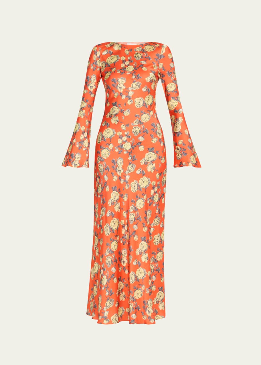 Ganni Floral Satin Maxi Dress - Bergdorf Goodman