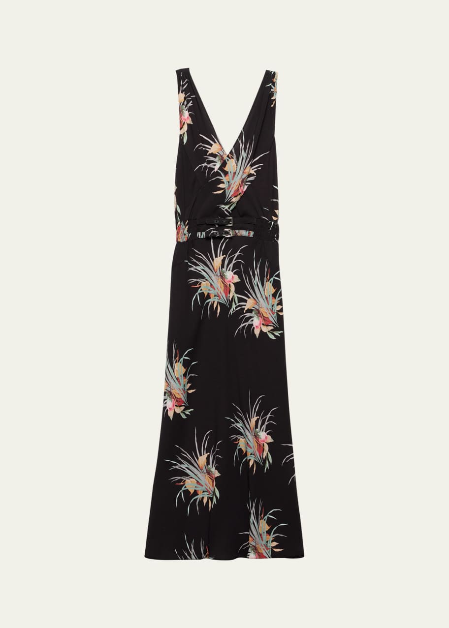 Prada Floral Sable Fit-Flare Midi Dress - Bergdorf Goodman