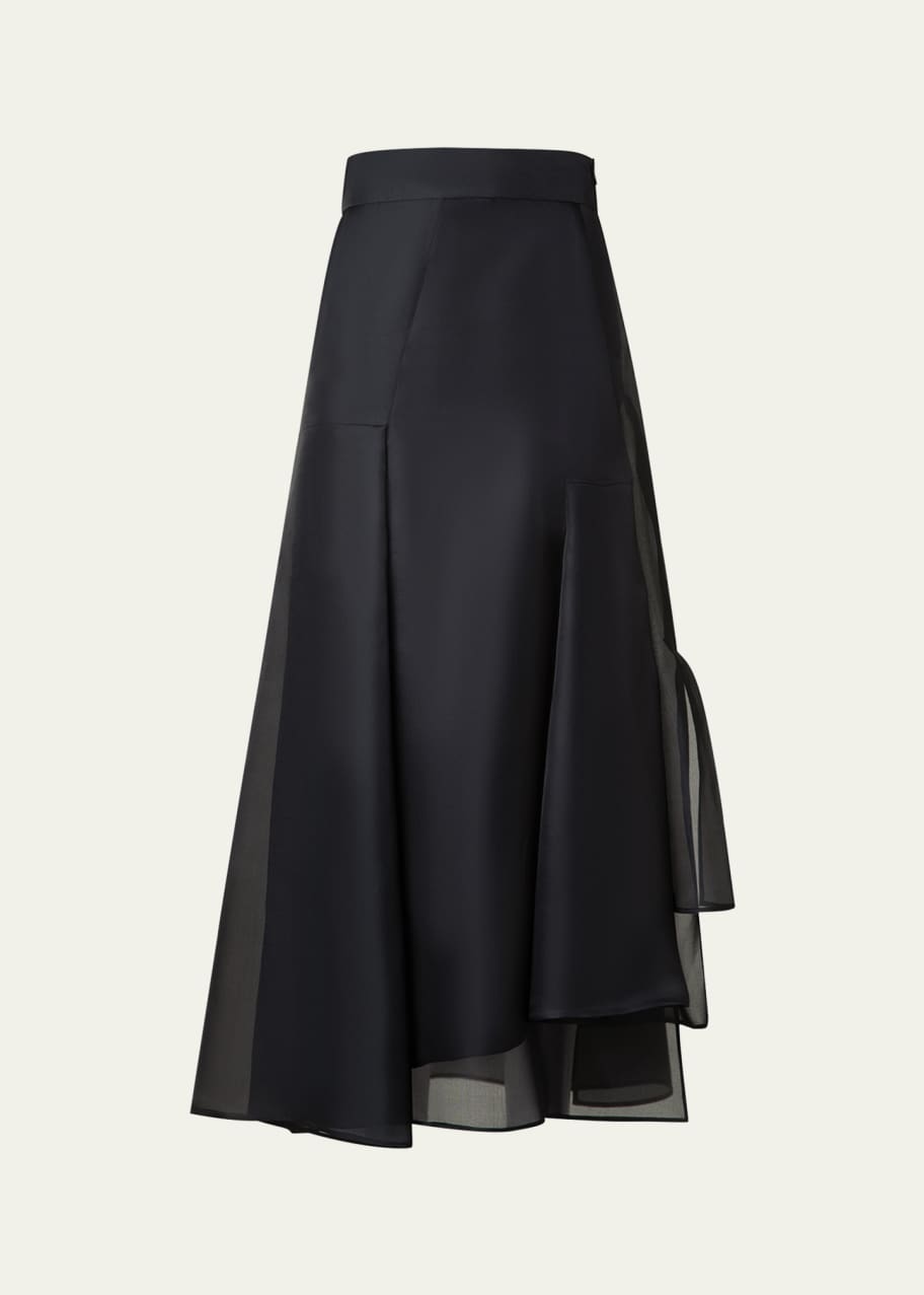 Image 1 of 1: Asymmetric Pleated Silk Organza Midi Skirt