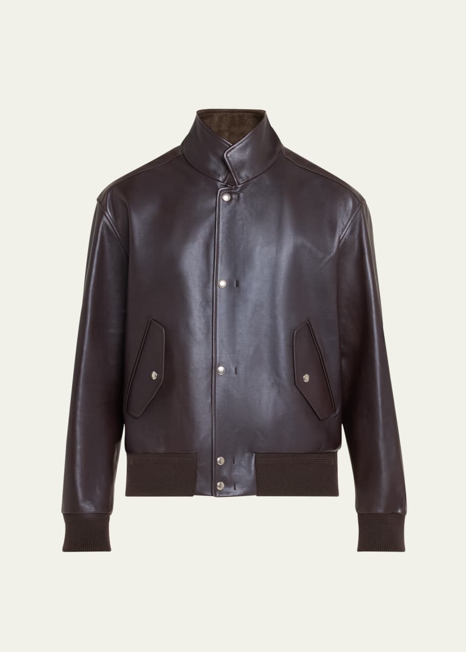 Image 1 of 1: Men's Johnie Calfskin Bomber Jacket
