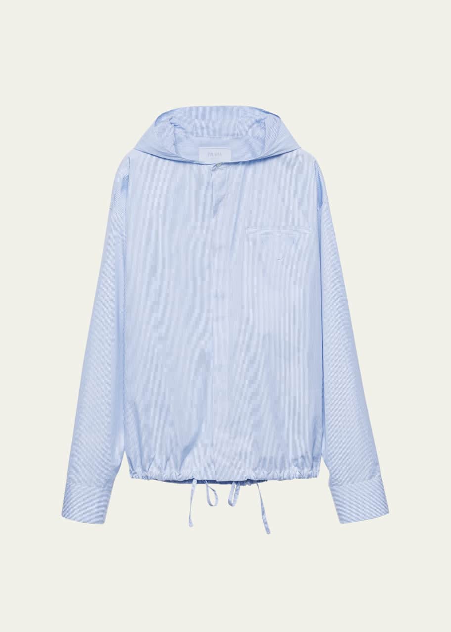 Prada Men's Pinstripe Button-Down Hoodie - Bergdorf Goodman