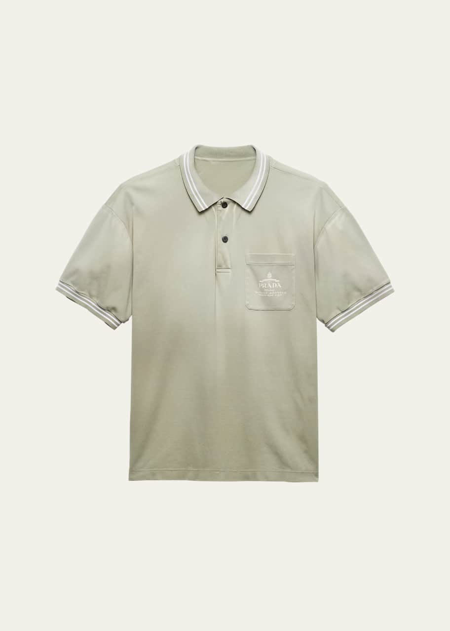 Prada Men's Striped-Trim Logo Polo Shirt - Bergdorf Goodman