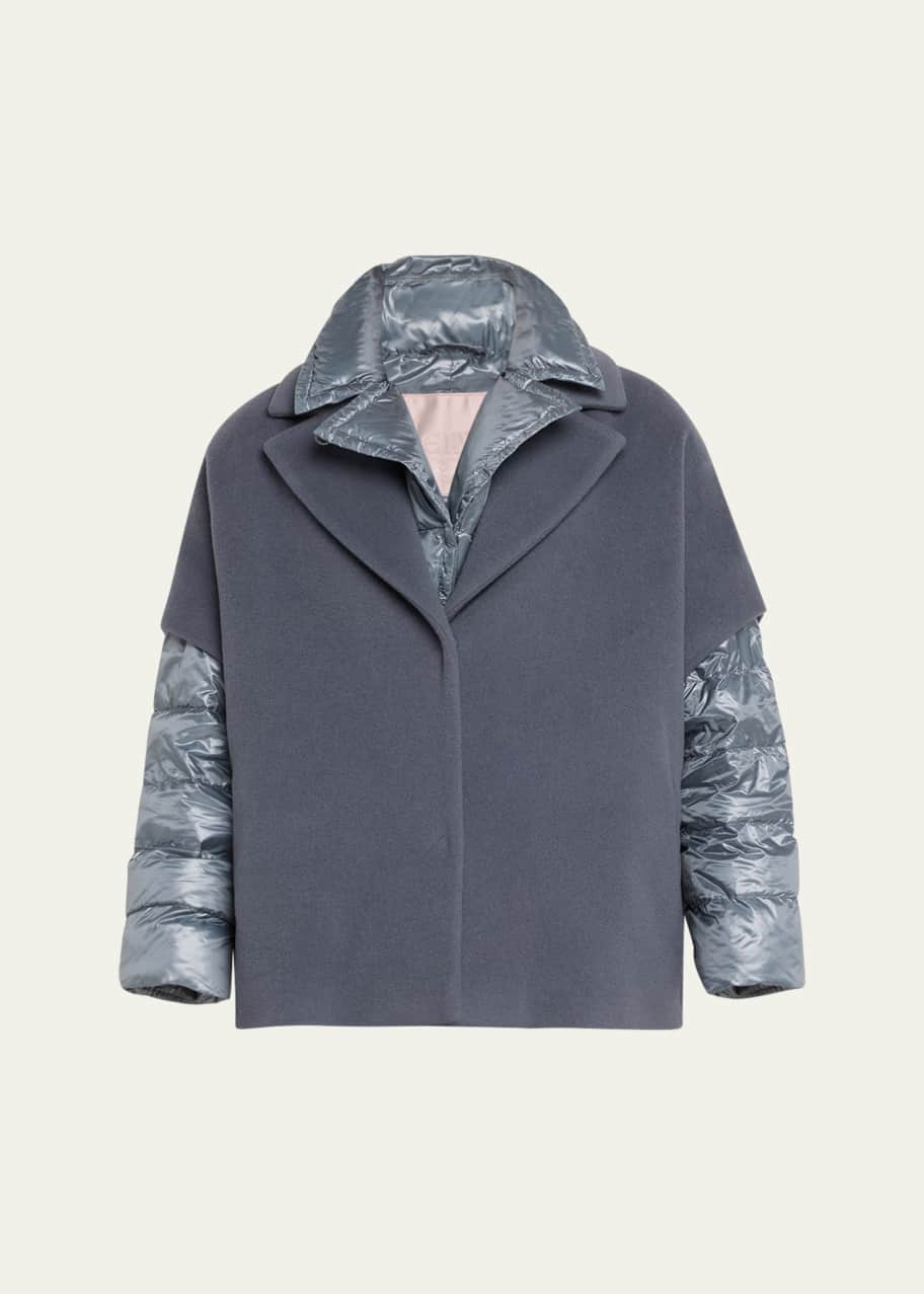 Image 1 of 1: Double Wool Jacket with Removable Shiny Puffer Nylon Insert