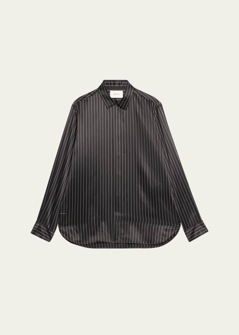 black tie womens dress code Phix Men's Black Silk Long Sleeve Cuban Collar Shirt In Size Large main image 0