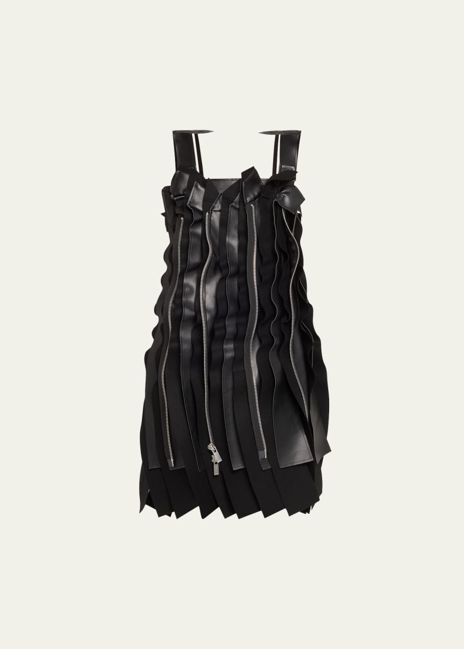 SACAI Pleated Faux Leather Wool Panel Zippered Dress - Bergdorf Goodman