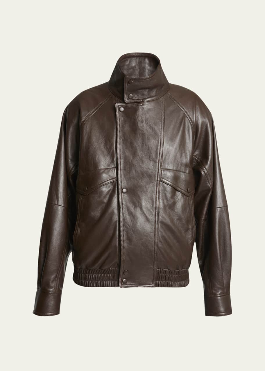 Image 1 of 1: Oversized High-Neck Leather Jacket