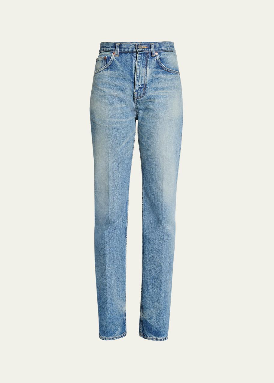 Saint Laurent High Waisted Straight Leg Denim Pants - Bergdorf Goodman