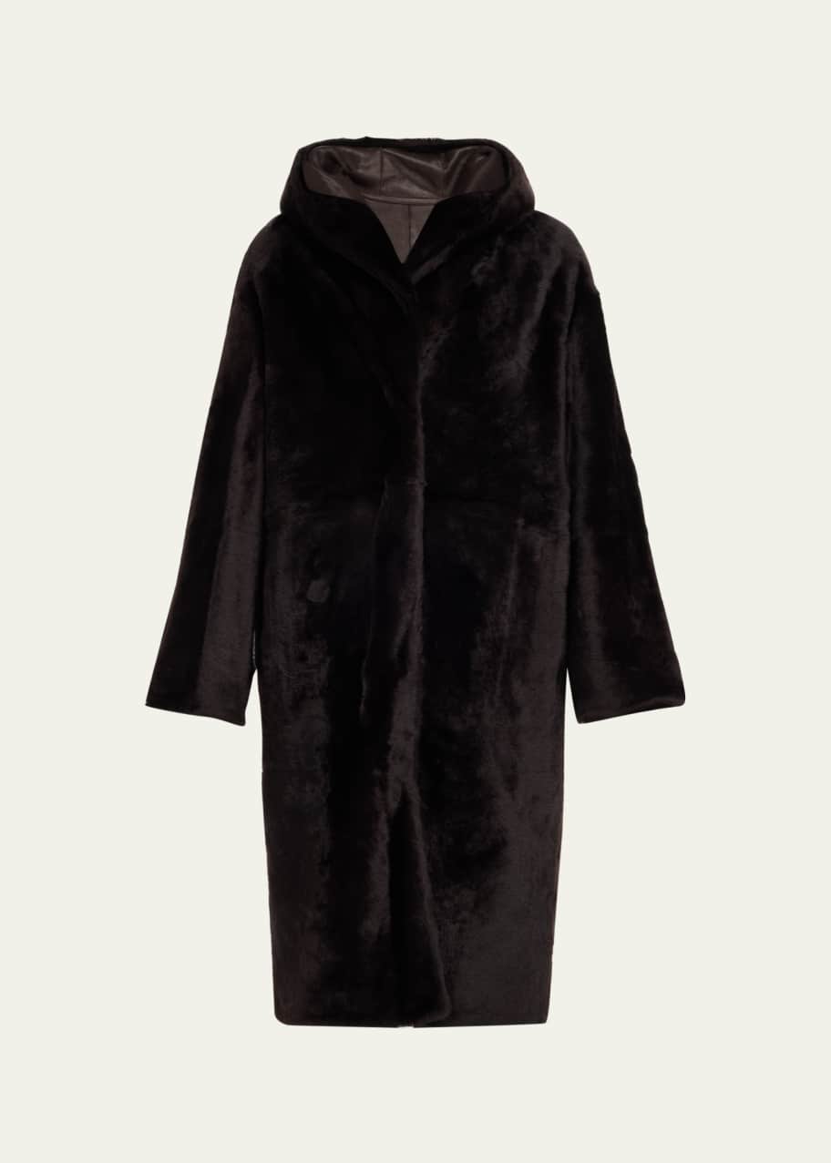 Image 1 of 1: Reversible Hooded Shearling Coat