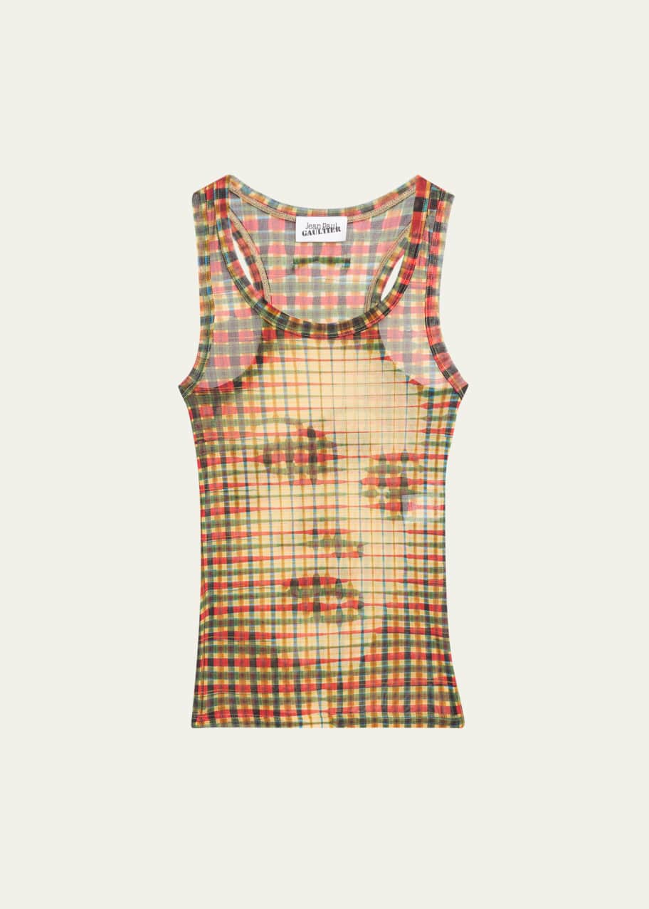 トップス Jean Paul GAULTIER Mesh Tank Top Jean Paul Gaultier – Mesh Tank Top Printed Cartouche Green/Ecru