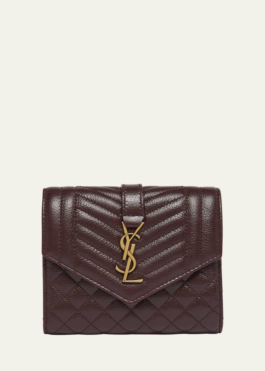 Image 1 of 1: YSL Trifold Compact Wallet in Quilted Leather