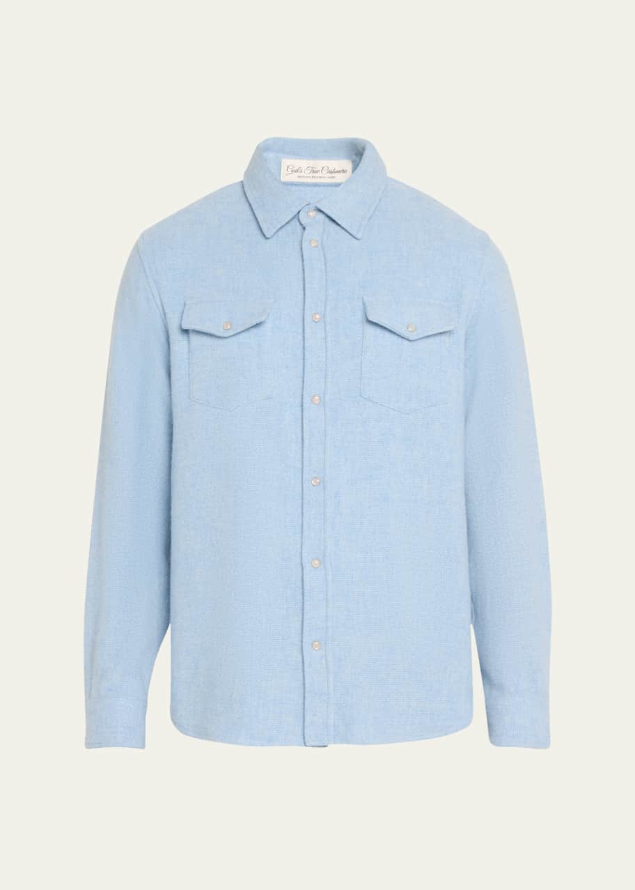 Image 1 of 1: Men's Heathered Cashmere Shirt with Rose Quartz Snaps