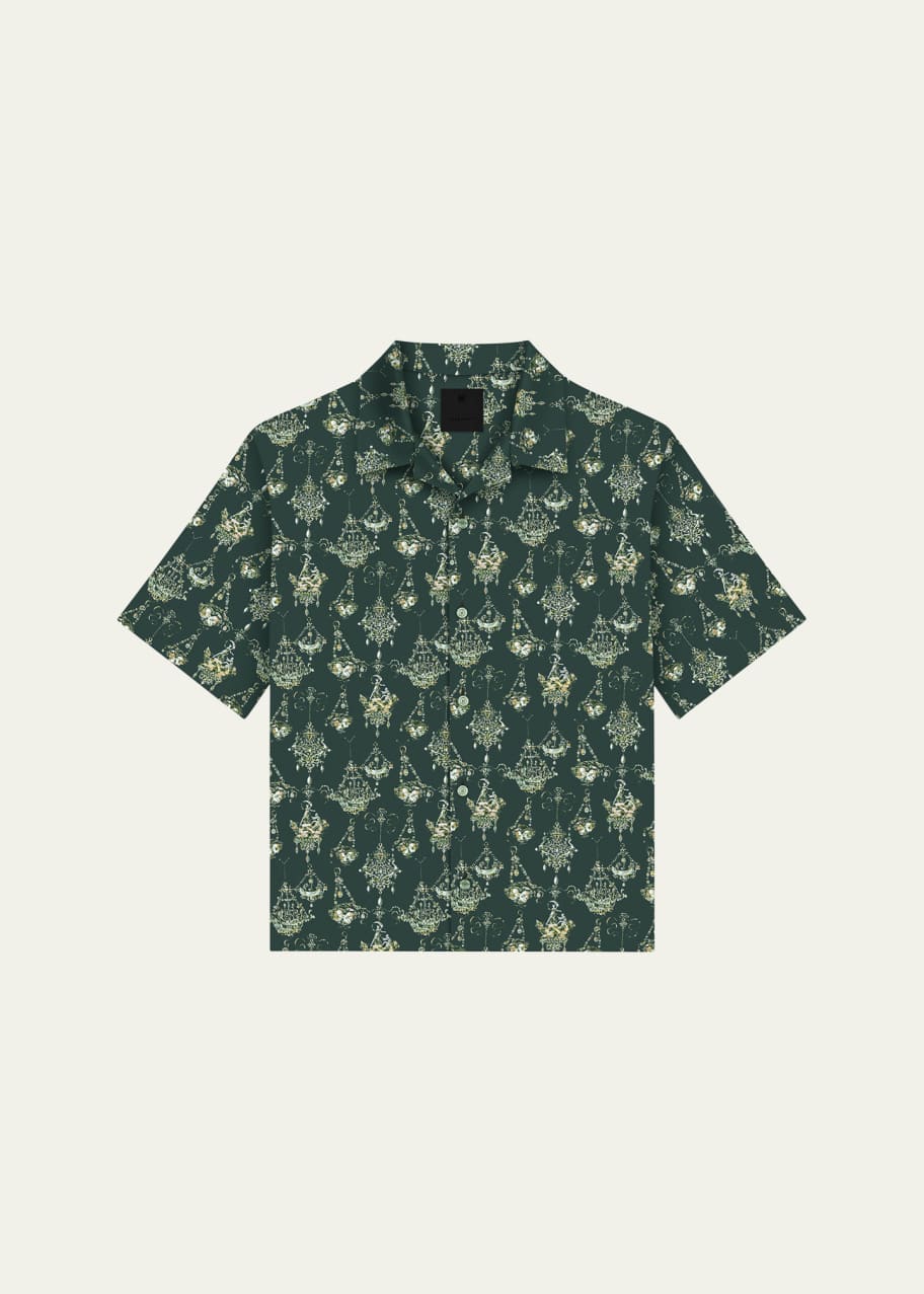 Image 1 of 1: Men's Silk Chandelier-Print Camp Shirt