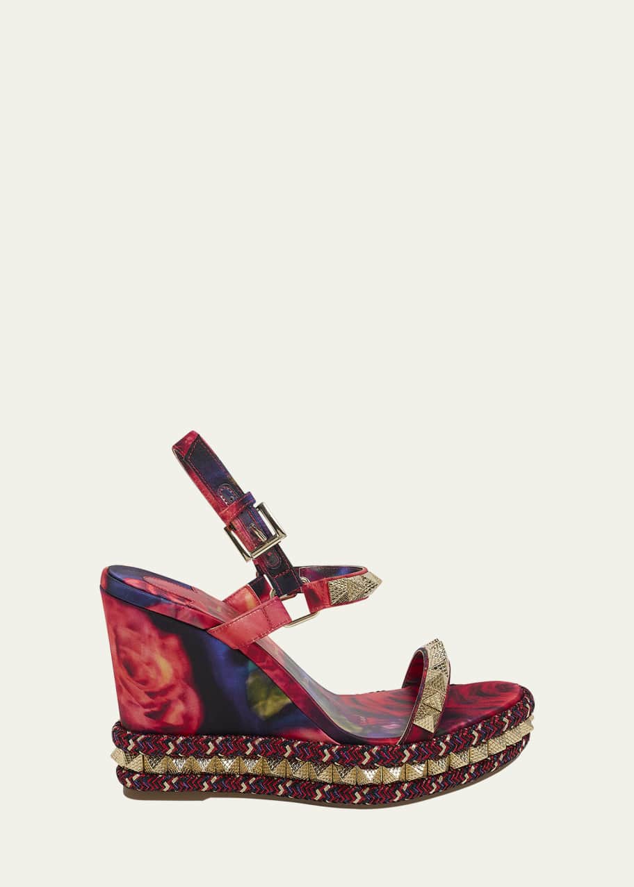 Image 1 of 1: Pyraclou Satin Roses Wedge Sandals