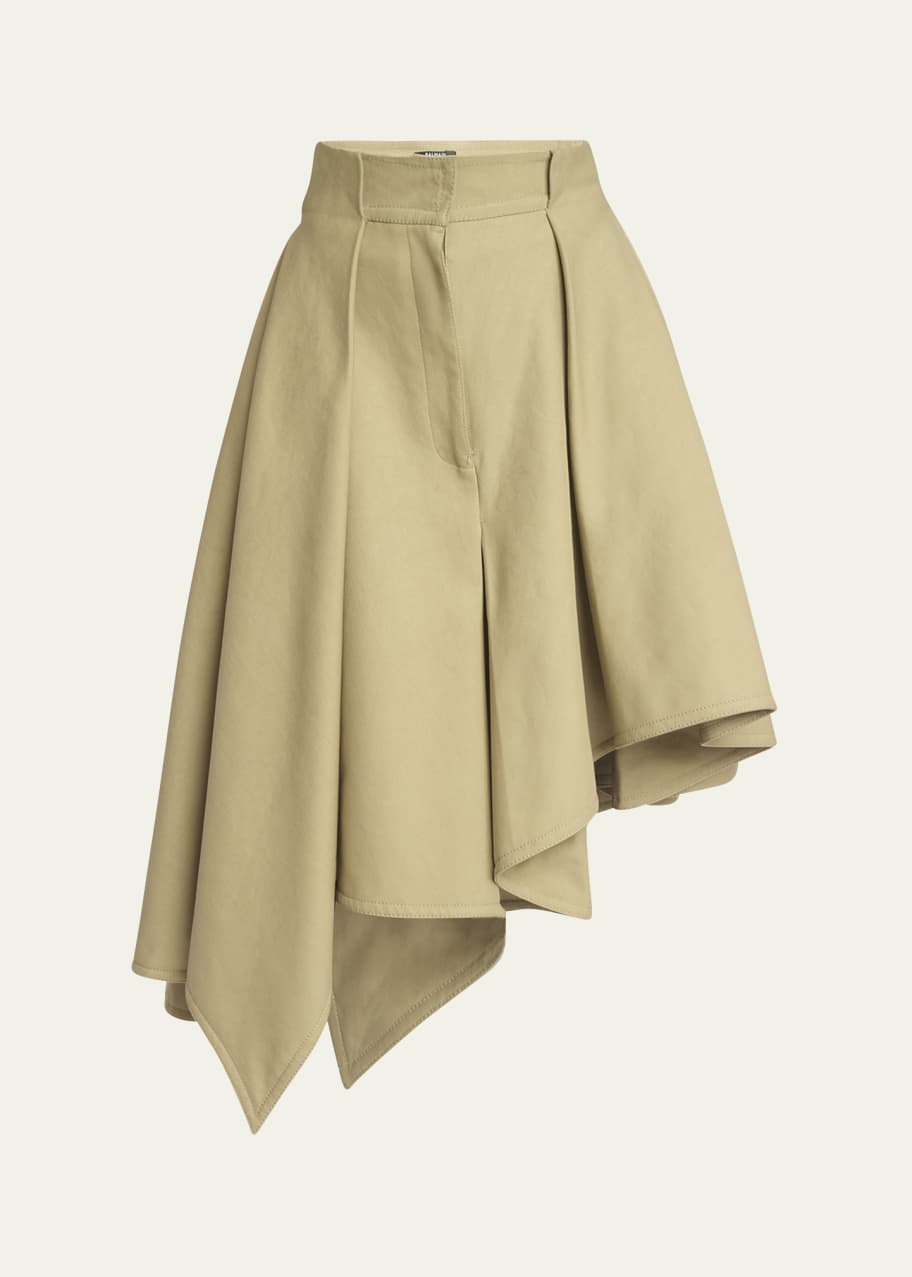 Image 1 of 1: Pleated High-Low Cotton Midi Skirt