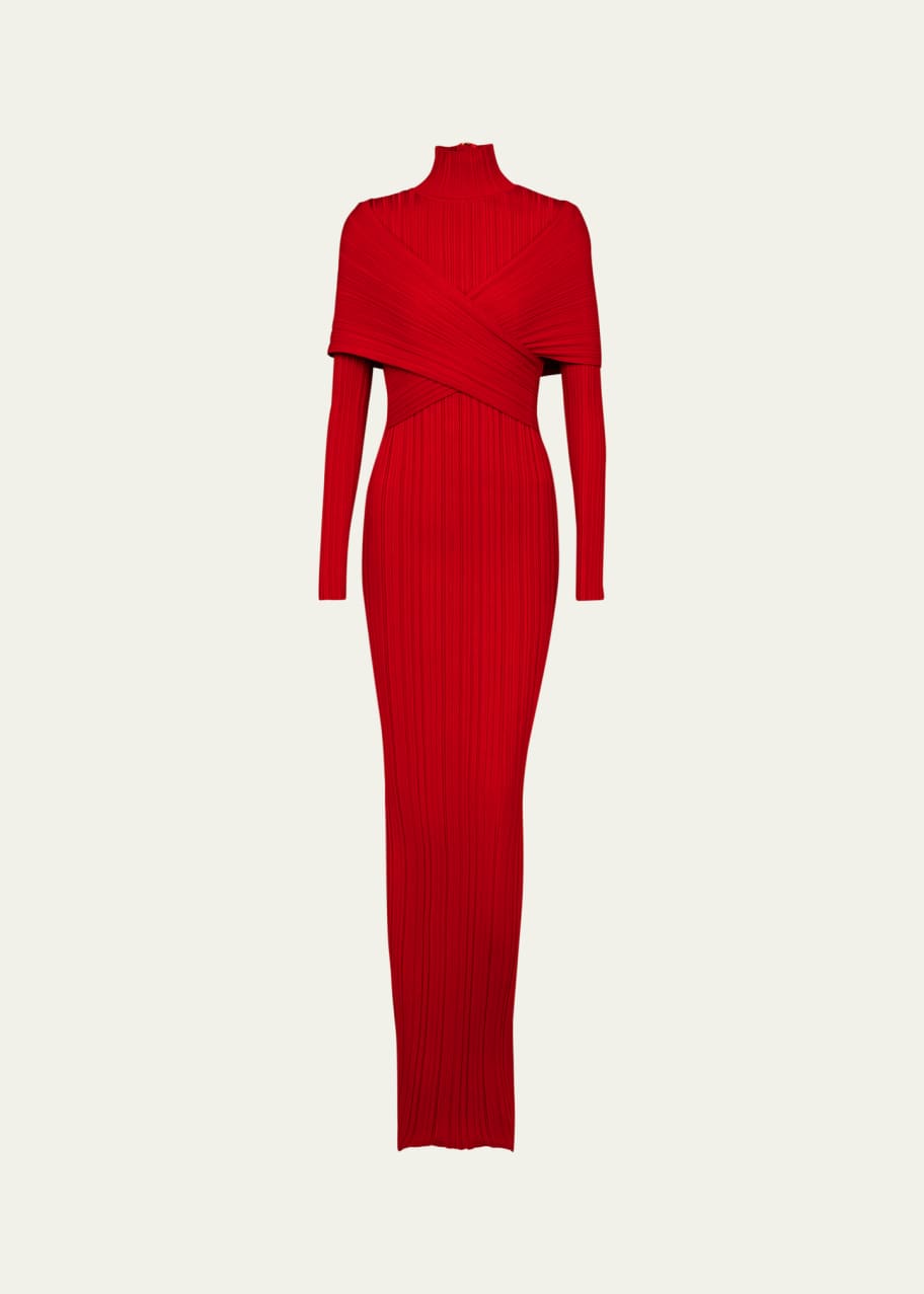 Image 1 of 1: Ribbed Knit Turtleneck Bodycon Maxi Dress
