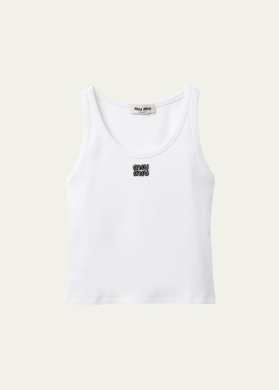 Miu Miu Logo Embroidered Ribbed Tank Top - Bergdorf Goodman