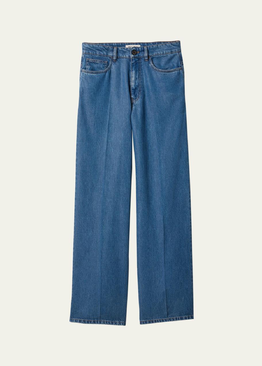 Miu Miu Logo Embroidered Straight Leg Denim Pants - Bergdorf Goodman