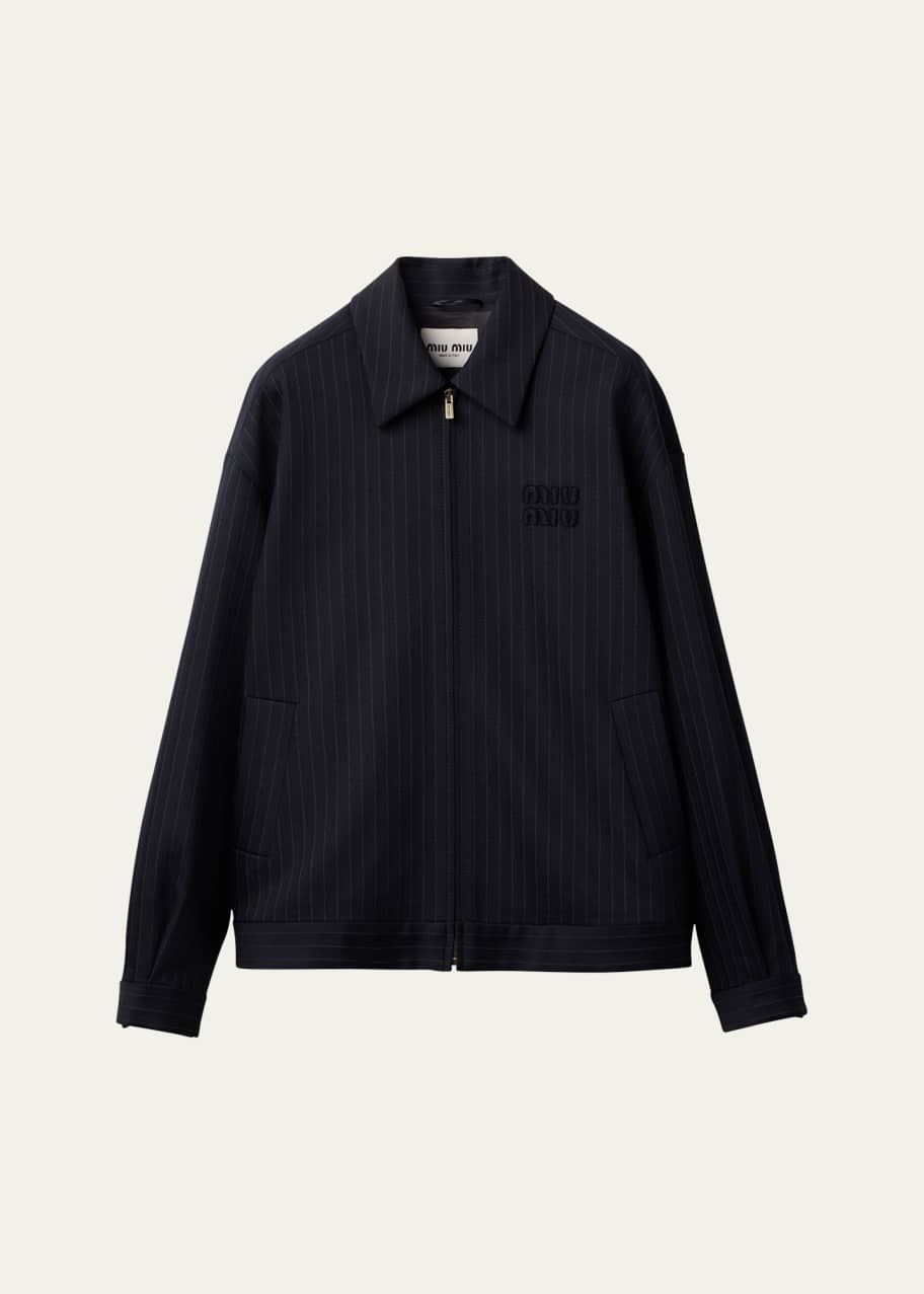 Image 1 of 1: Pinstripe Zip Front Wool Jacket