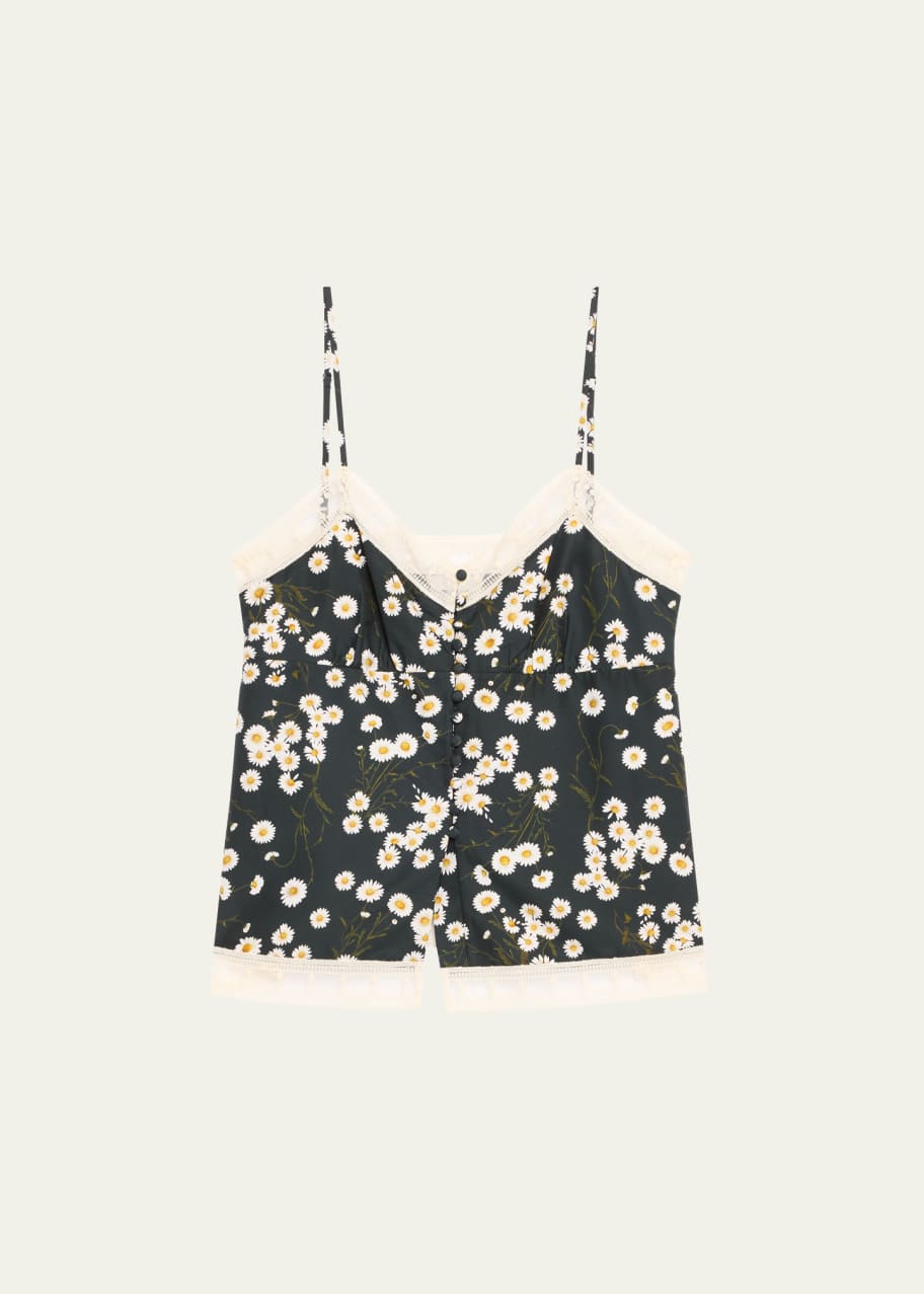 Image 1 of 1: Toi Floral-Print Lace Trim Cami