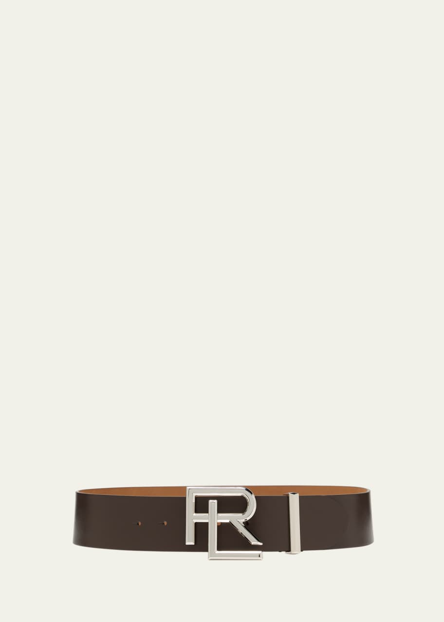 Image 1 of 1: Wide Leather Belt with Box Logo Buckle