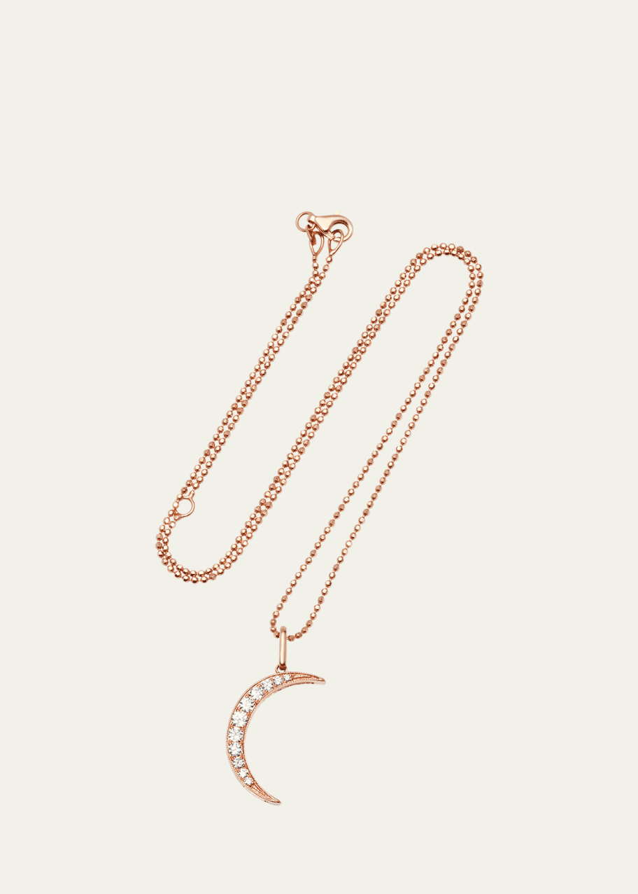 Image 1 of 1: 14k Rose Gold Diamond Crescent Moon Necklace