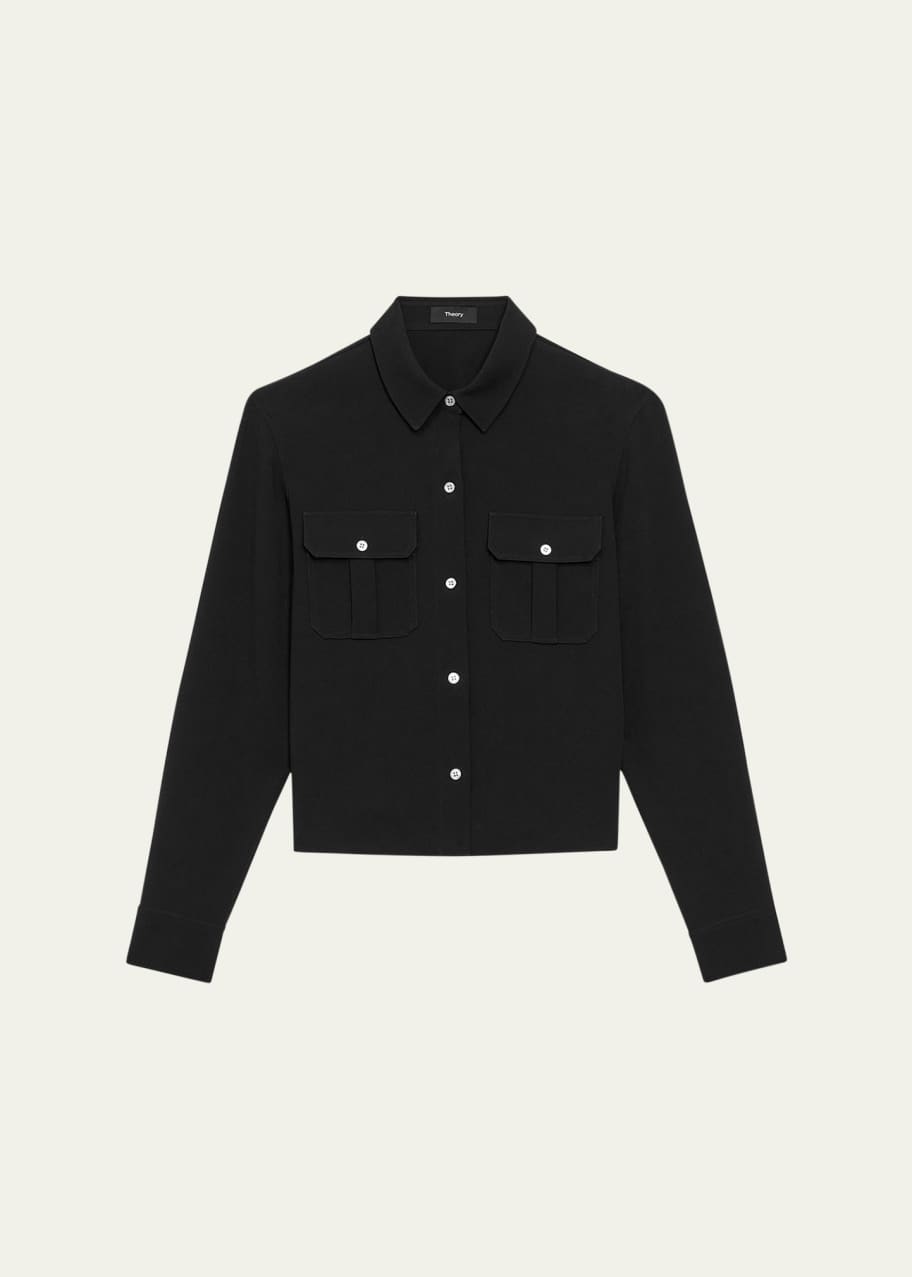 Image 1 of 1: Pocketed Button-Front Military Shirt
