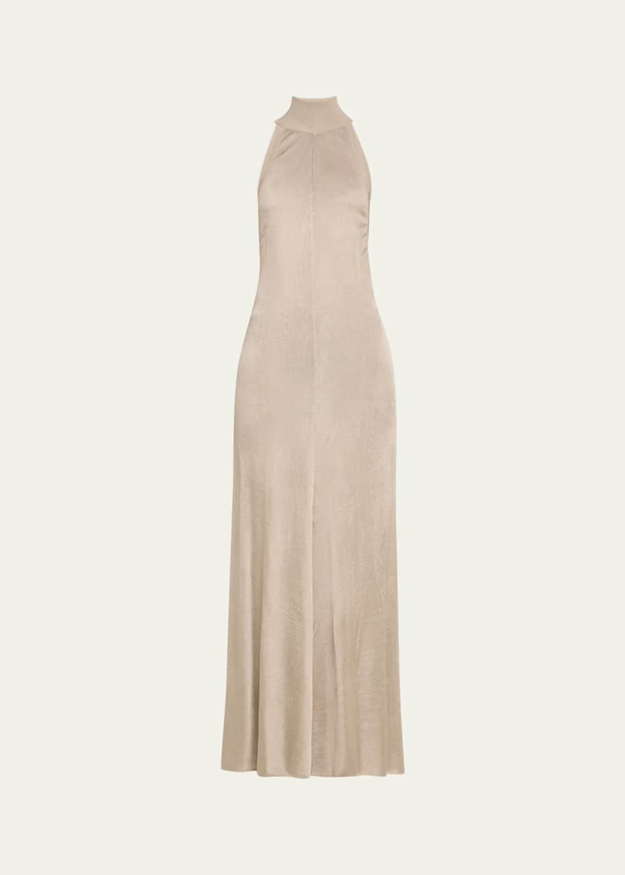 Image 1 of 1: Mock-Neck Button Backless Knit Gown