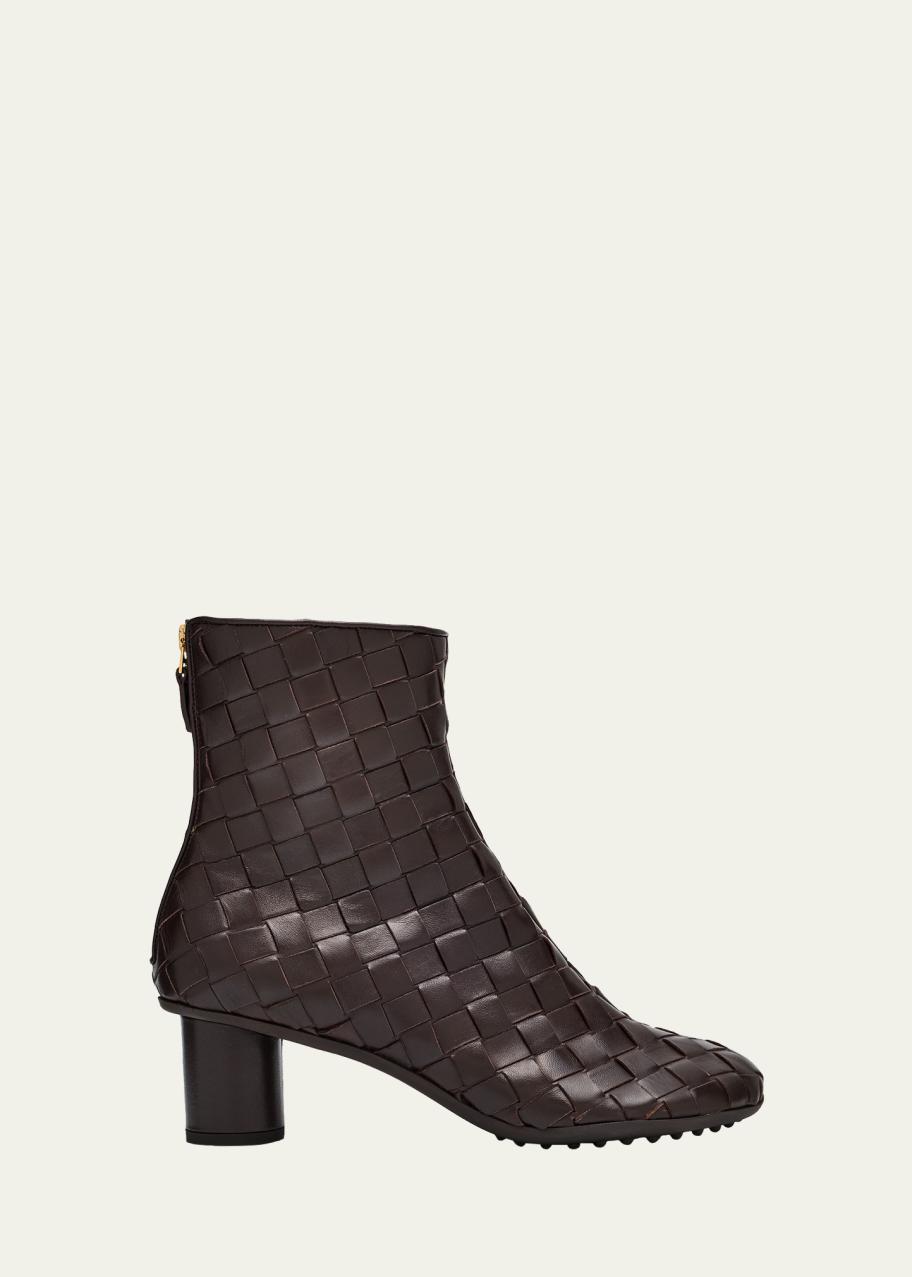 Bottega Veneta Atomic Woven Leather Cylinder-Heel Booties