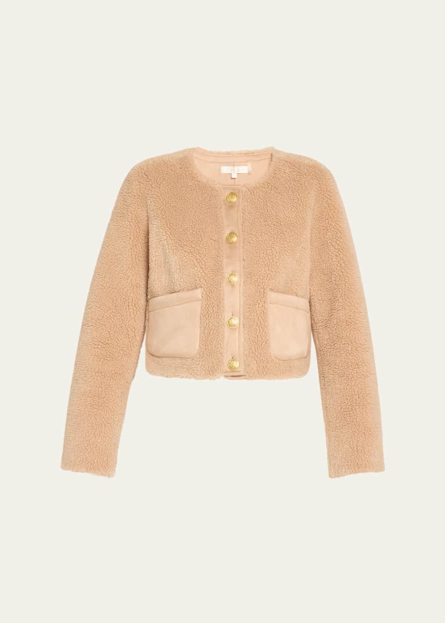 LoveShackFancy Lully Collarless Sherpa Jacket - Bergdorf Goodman