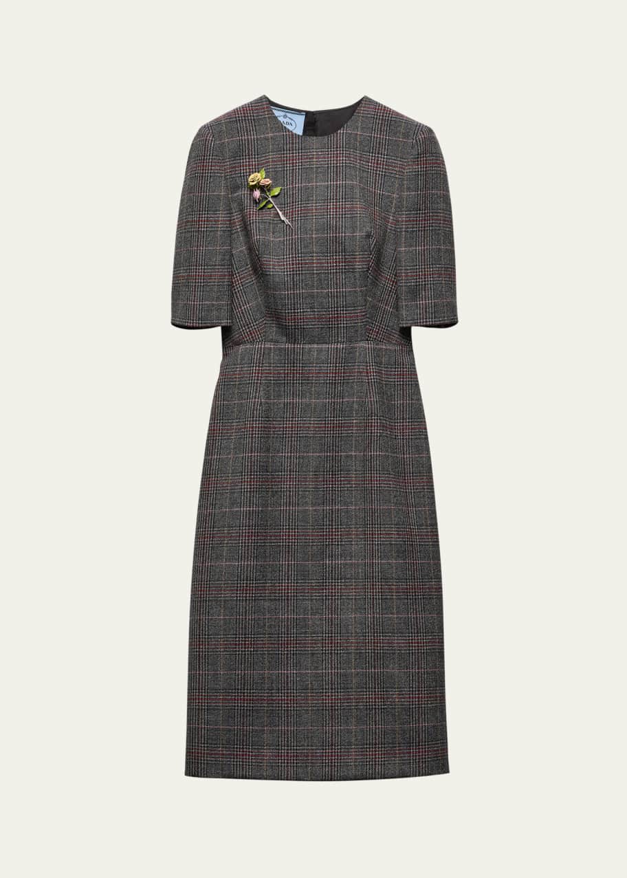 Prada Prince of Wales Check Midi Wool Dress - Bergdorf Goodman