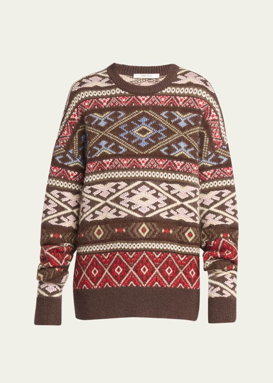 Image 1 of 1: Hinny Fair Isle Cashmere-Blend Crewneck Sweater