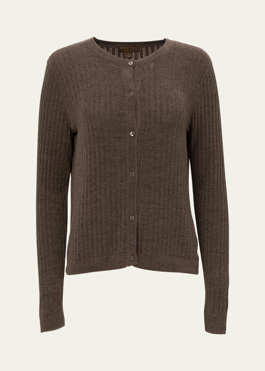 Cardigan Donna Barefoot Dreams CozyChic – Nero, Taglia Piccola (S) – Finiture A Costine
