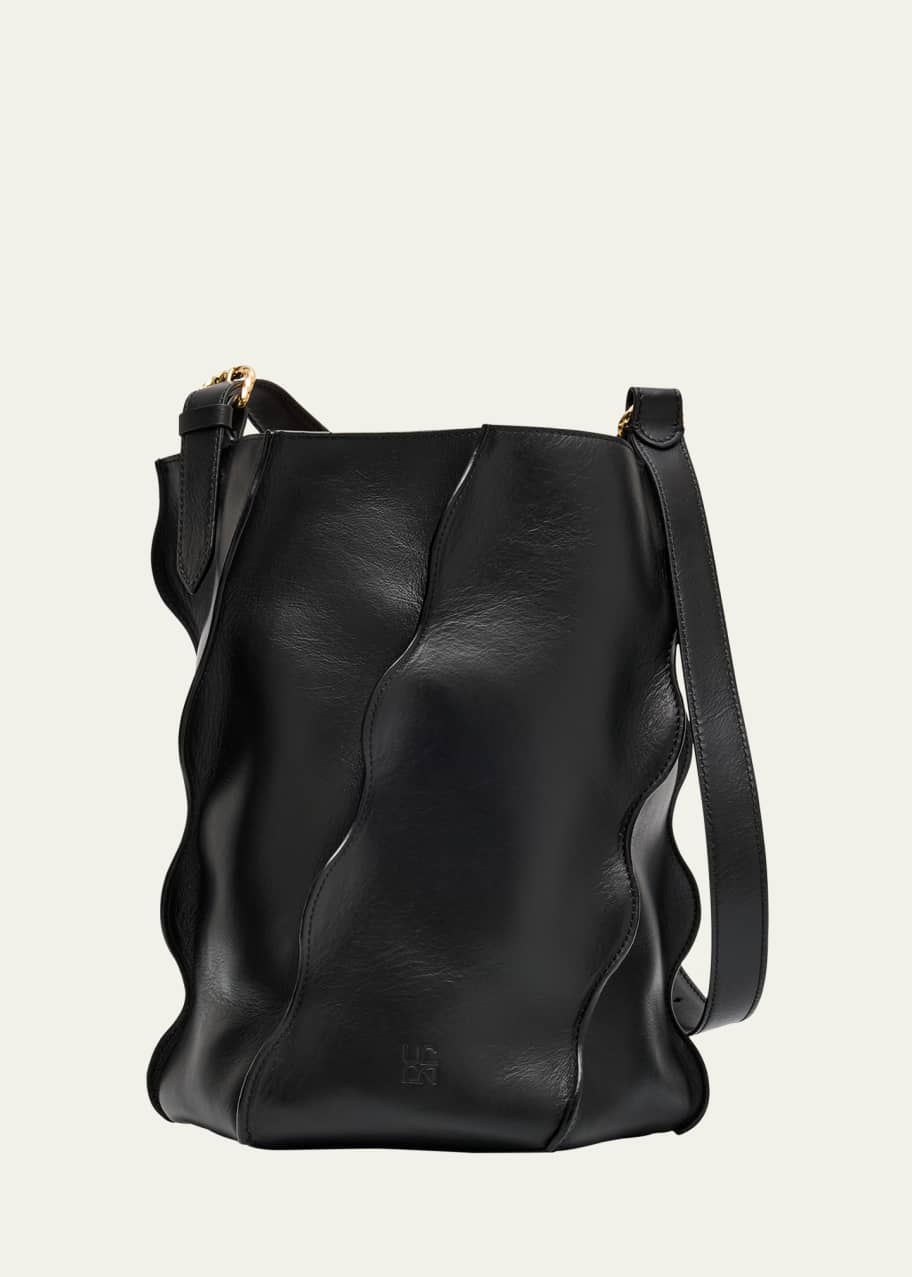 Image 1 of 1: Adria Wave Pleated Leather Bucket Bag