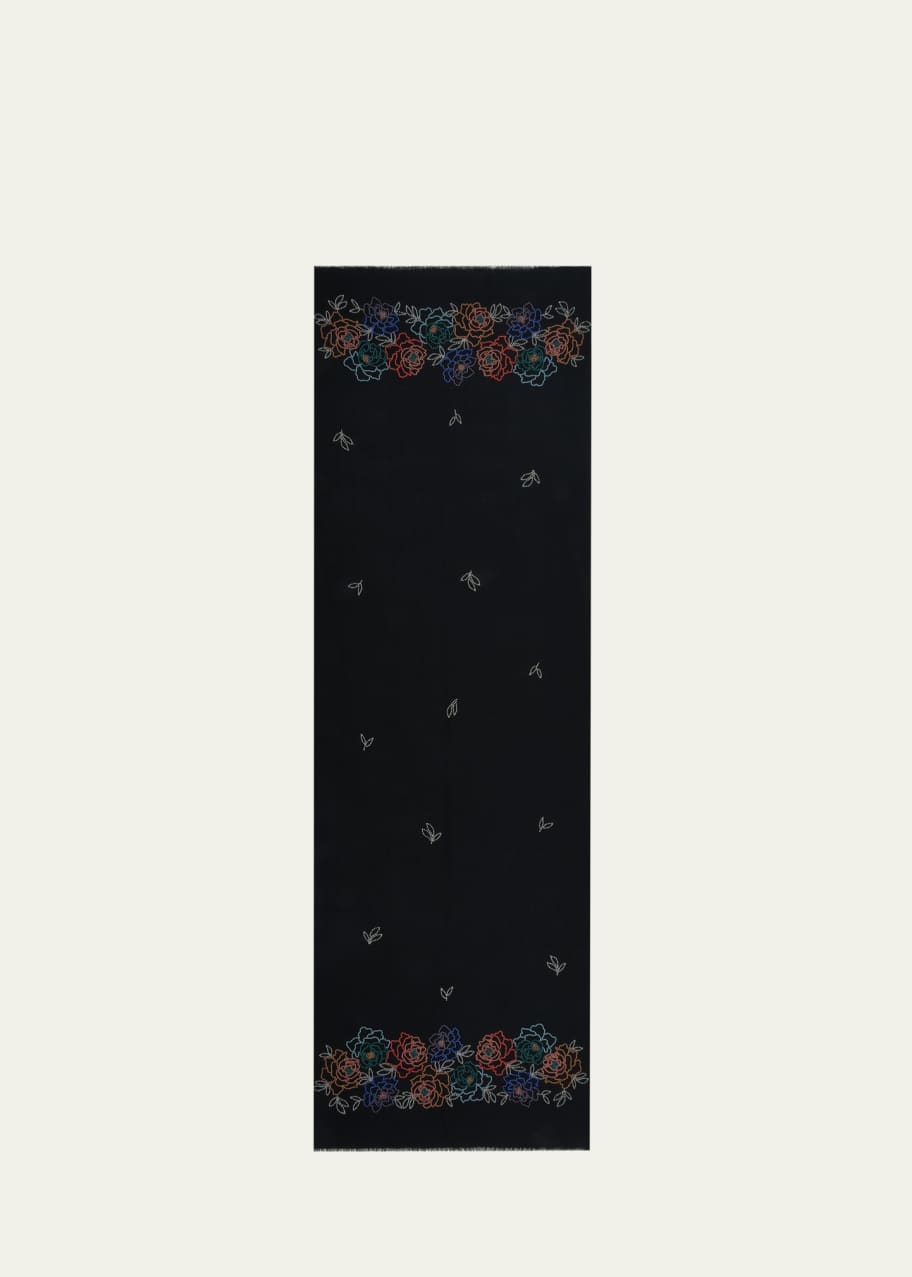Image 1 of 1: Beaded Peony Merino Wool Scarf