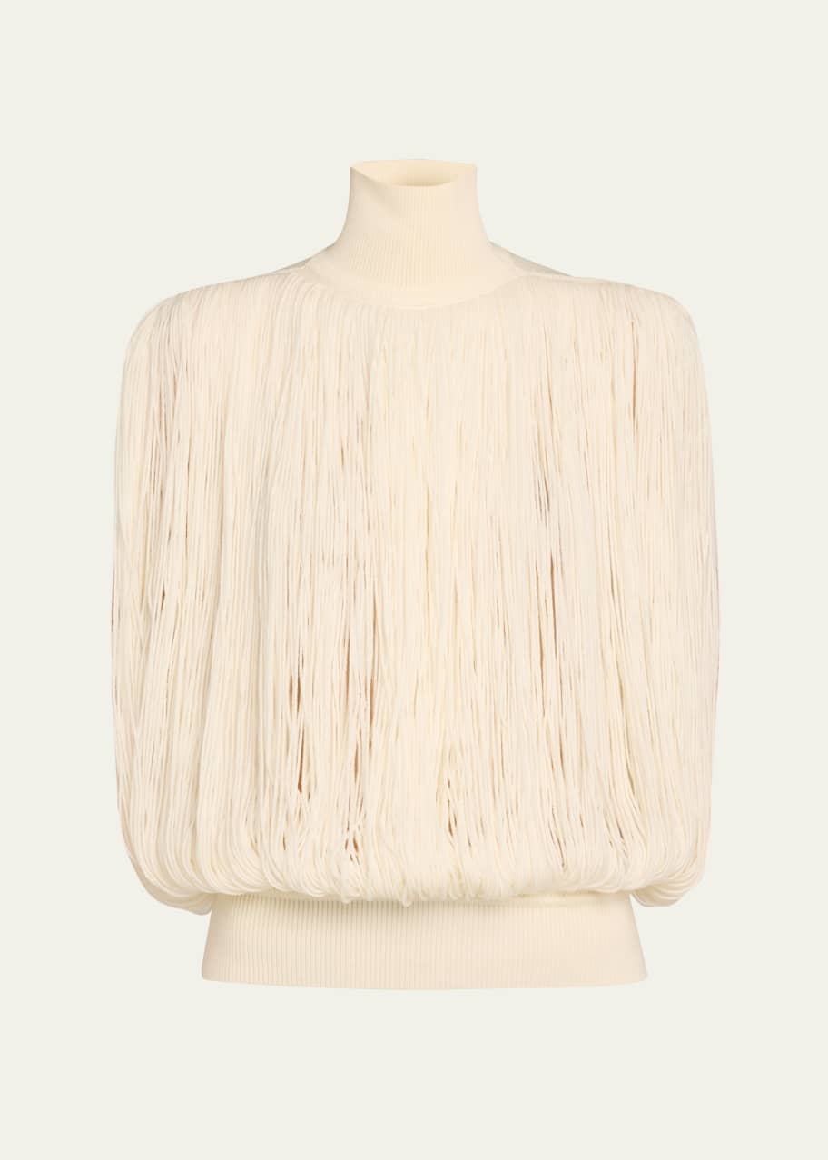 Image 1 of 1: High Neck Fringe Wool Top