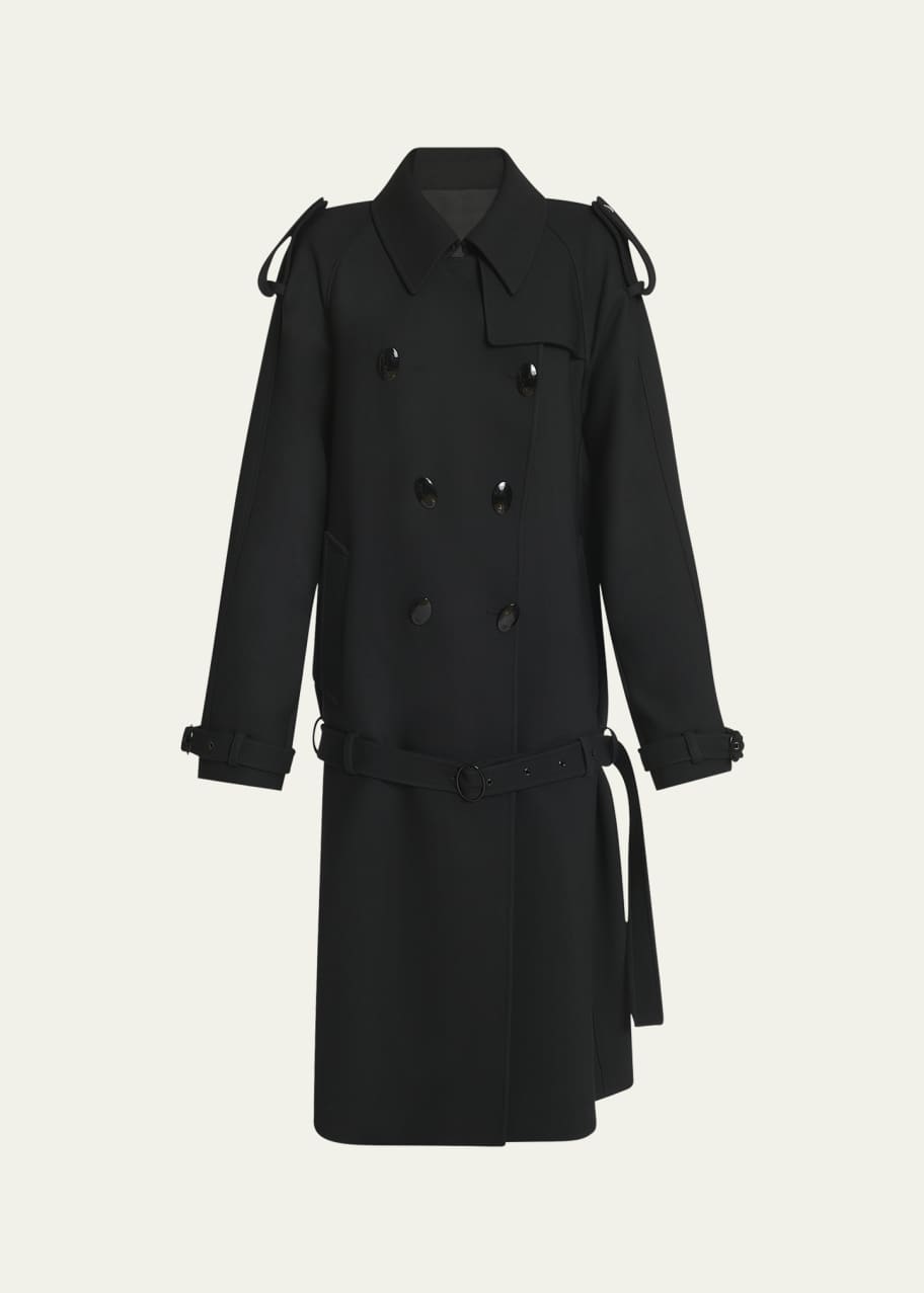 Image 1 of 1: Double-Breasted Volume Belted Wool Trench Coat